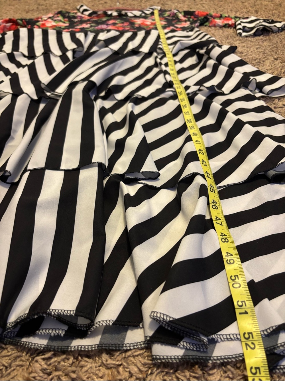 LuLaRoe Black Floral and White-Black Striped Tiered Midi Dress - Picture 4 of 6